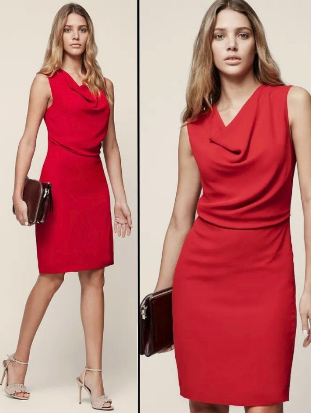 REISS Red Marie Cowl Neck Sleeveless Sheath Dress Cocktail Wedding Evening Sz 2